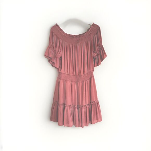 Naked ZEBRA Off Shoulder Smocked Sz M /L Rose Ash Summer Boho Dress - Picture 13 of 16